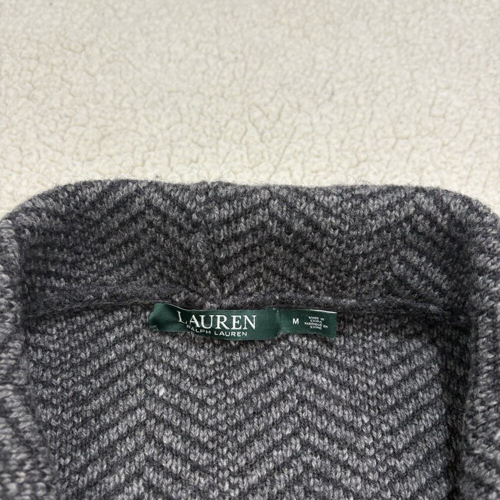 Lauren Ralph Lauren‎ Womens M Wool Blend Open Front Cardigan Herringbone Draped - Picture 2 of 6